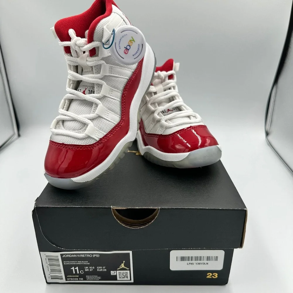 Jordan 11 Retro PS Cherry White Varsity Red Black 378039-116 Size 11C